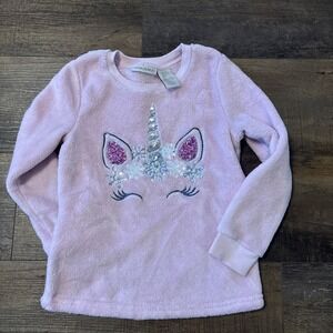 Cynthia Rowley Girls 5/6 Fuzzy Unicorn Sweatshirt Pink Sequins Cozy Bling